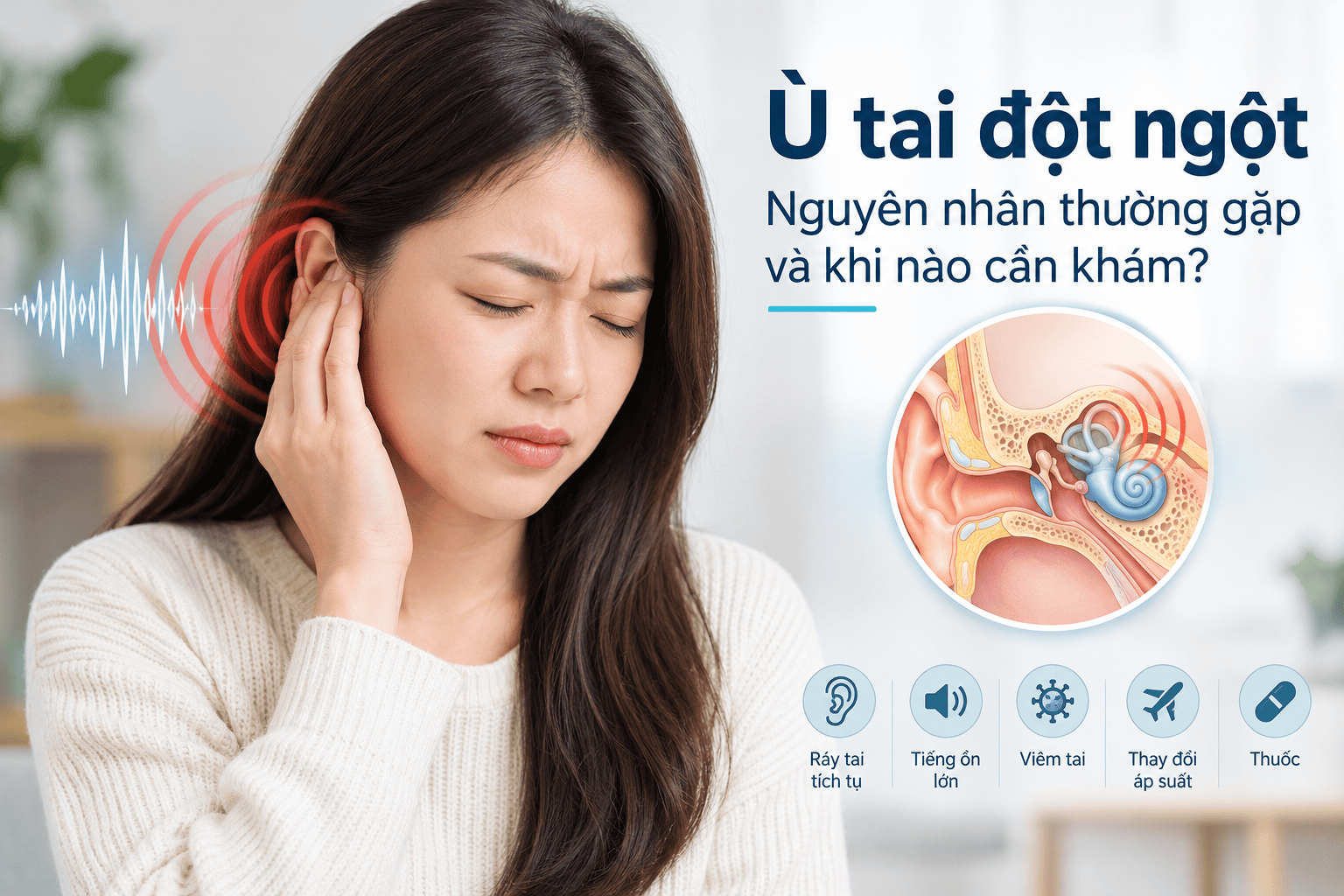 Ù tai đột ngột: Nguyên nhân thường gặp và khi nào cần khám?